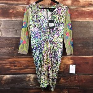 Saloni Cosima Silk Dress v-neck embroidered Gem